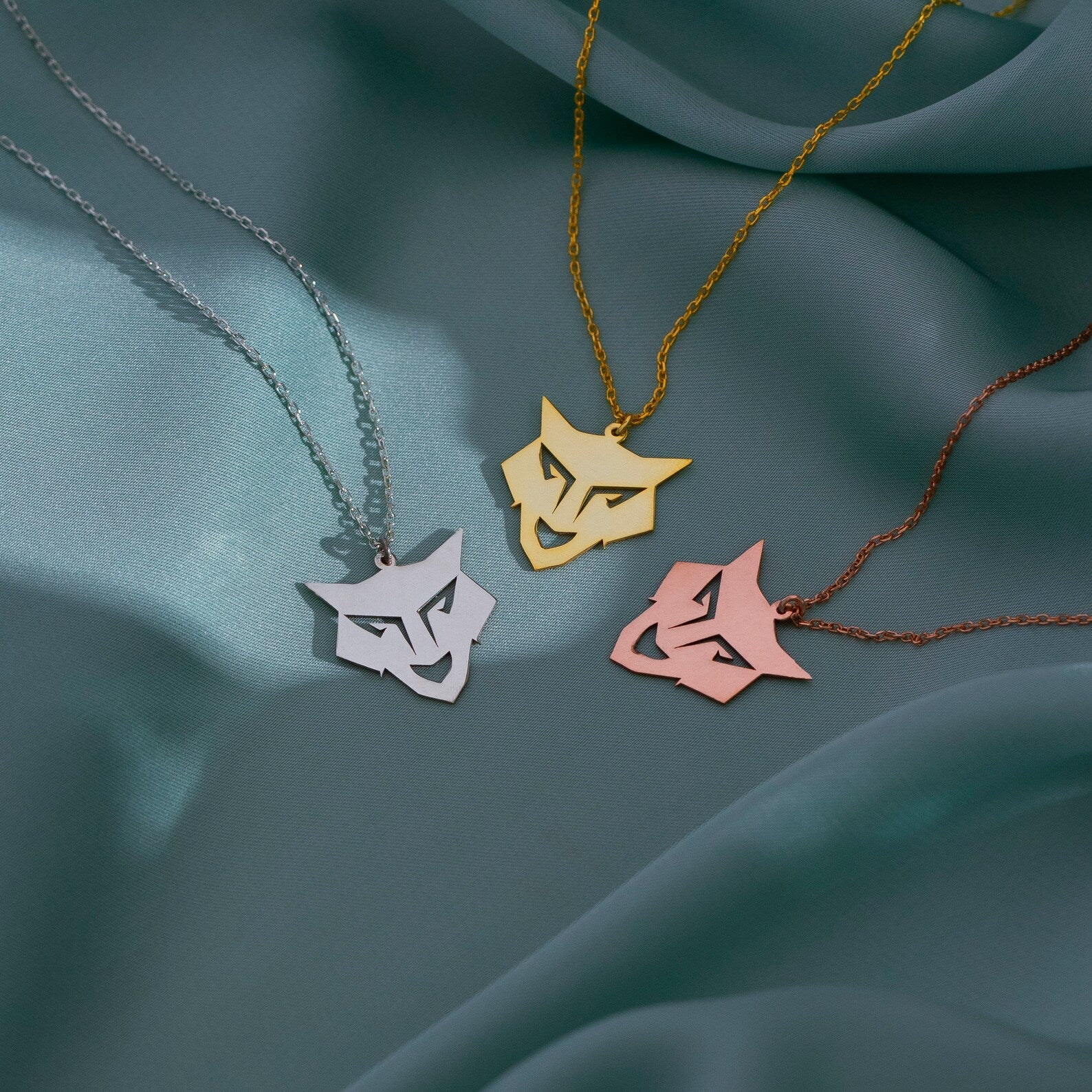 14K Gold Wolf Necklace, Nature Necklace | 925 Silver Animal Necklace – Viking jewerly | Norse runes & Nordic jewelry