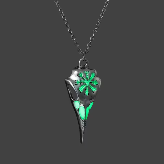 Luminous Viking Raven Skull Necklace β Norse Pendant