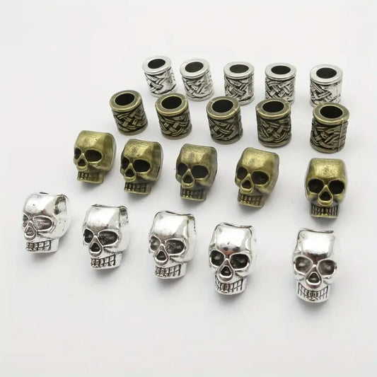 20pcs/pack Vintage Silvery Alloy Skull Head Big Hole Beard/Hair Dreadlock Male Loose Beads Vertical – Viking Accessories | Norse runes & Nordic jewelry