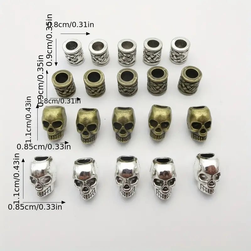 20pcs/pack Vintage Silvery Alloy Skull Head Big Hole Beard/Hair Dreadlock Male Loose Beads Vertical – Viking Accessories | Norse runes & Nordic jewelry