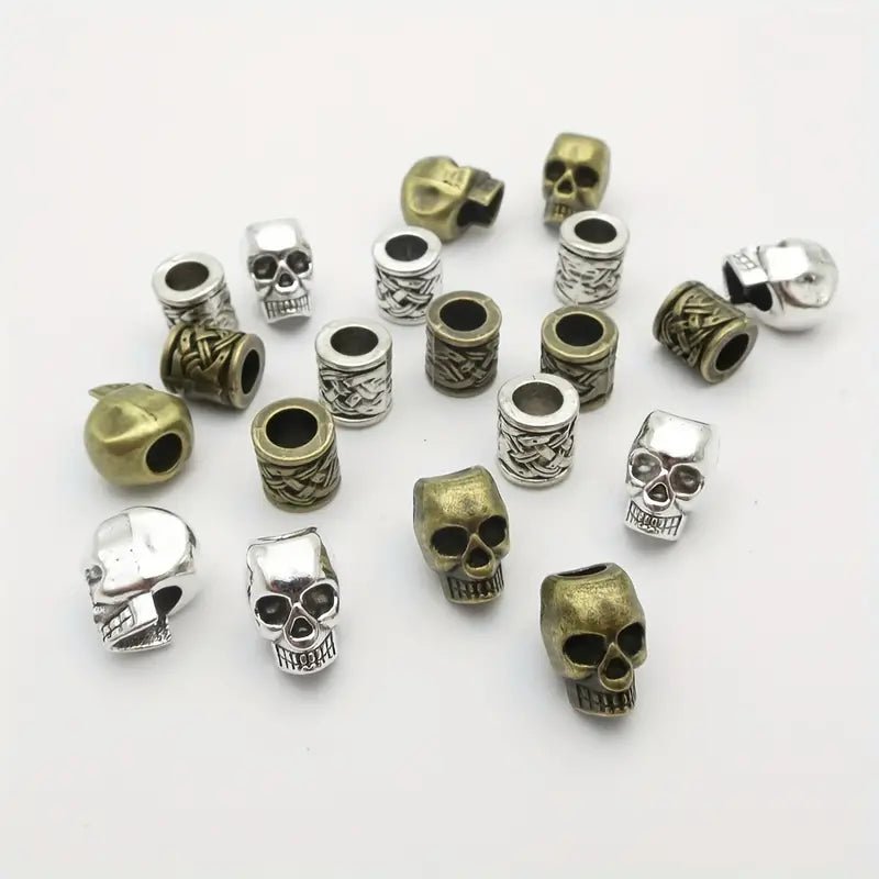 20pcs/pack Vintage Silvery Alloy Skull Head Big Hole Beard/Hair Dreadlock Male Loose Beads Vertical – Viking Accessories | Norse runes & Nordic jewelry