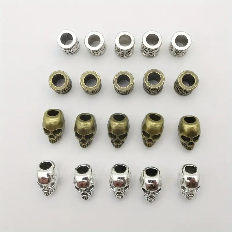 20pcs/pack Vintage Silvery Alloy Skull Head Big Hole Beard/Hair Dreadlock Male Loose Beads Vertical – Viking Accessories | Norse runes & Nordic jewelry