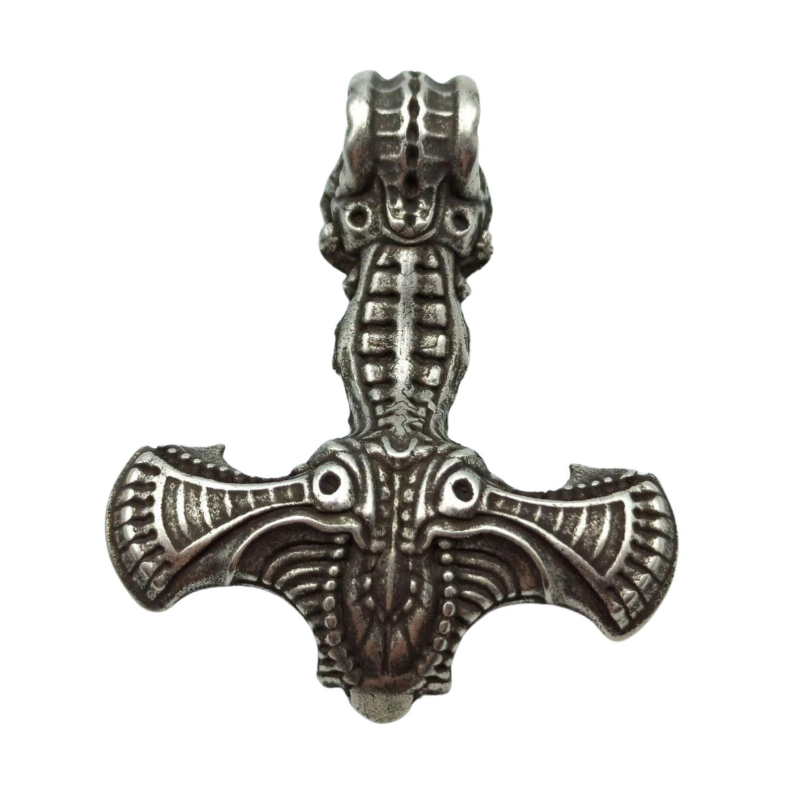 Biomechanical Mjolnir Skull Pendant | Unique Thor’s Hammer Necklace – Viking jewerly | Norse runes & Nordic jewelry