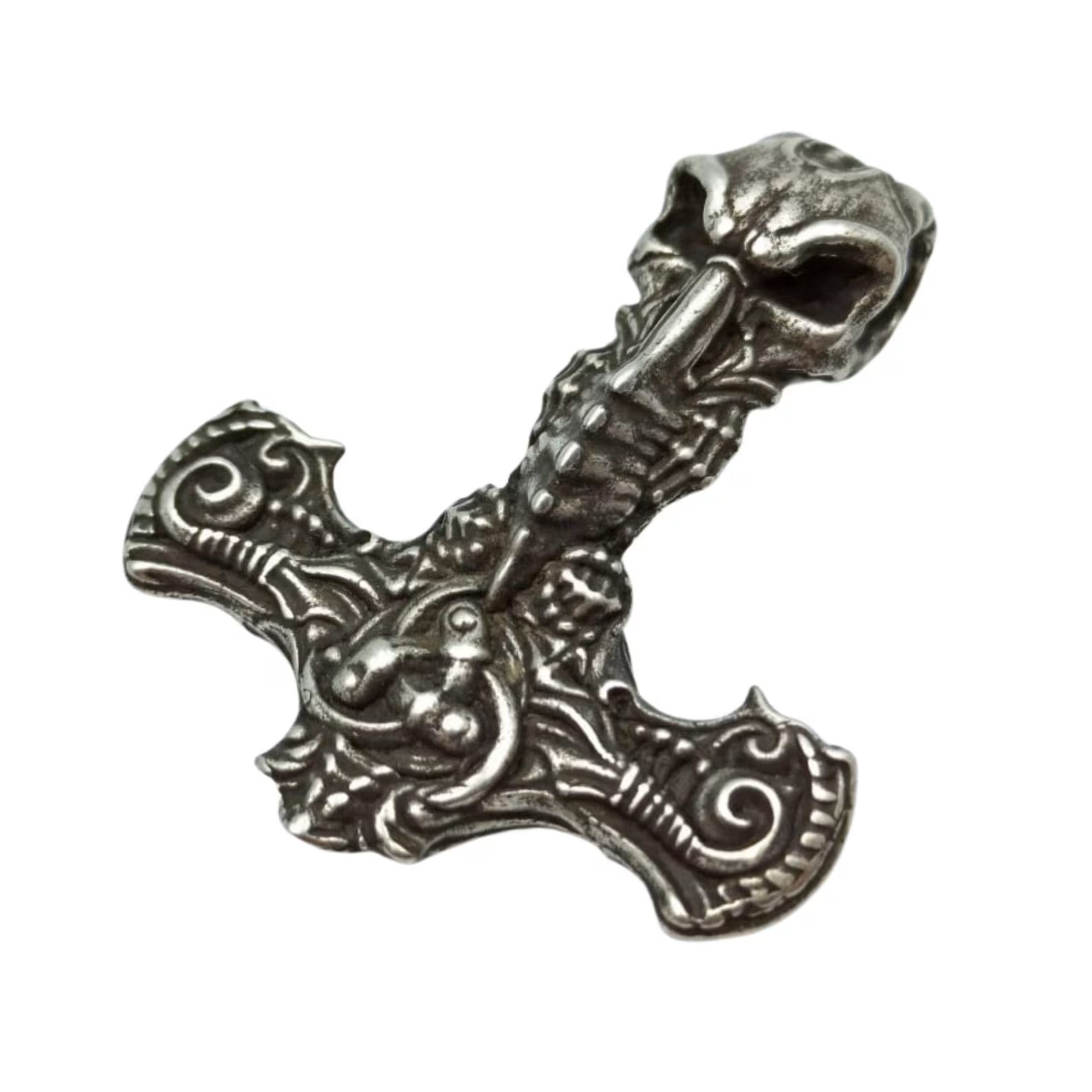 Biomechanical Mjolnir Skull Pendant | Unique Thor’s Hammer Necklace – Viking jewerly | Norse runes & Nordic jewelry