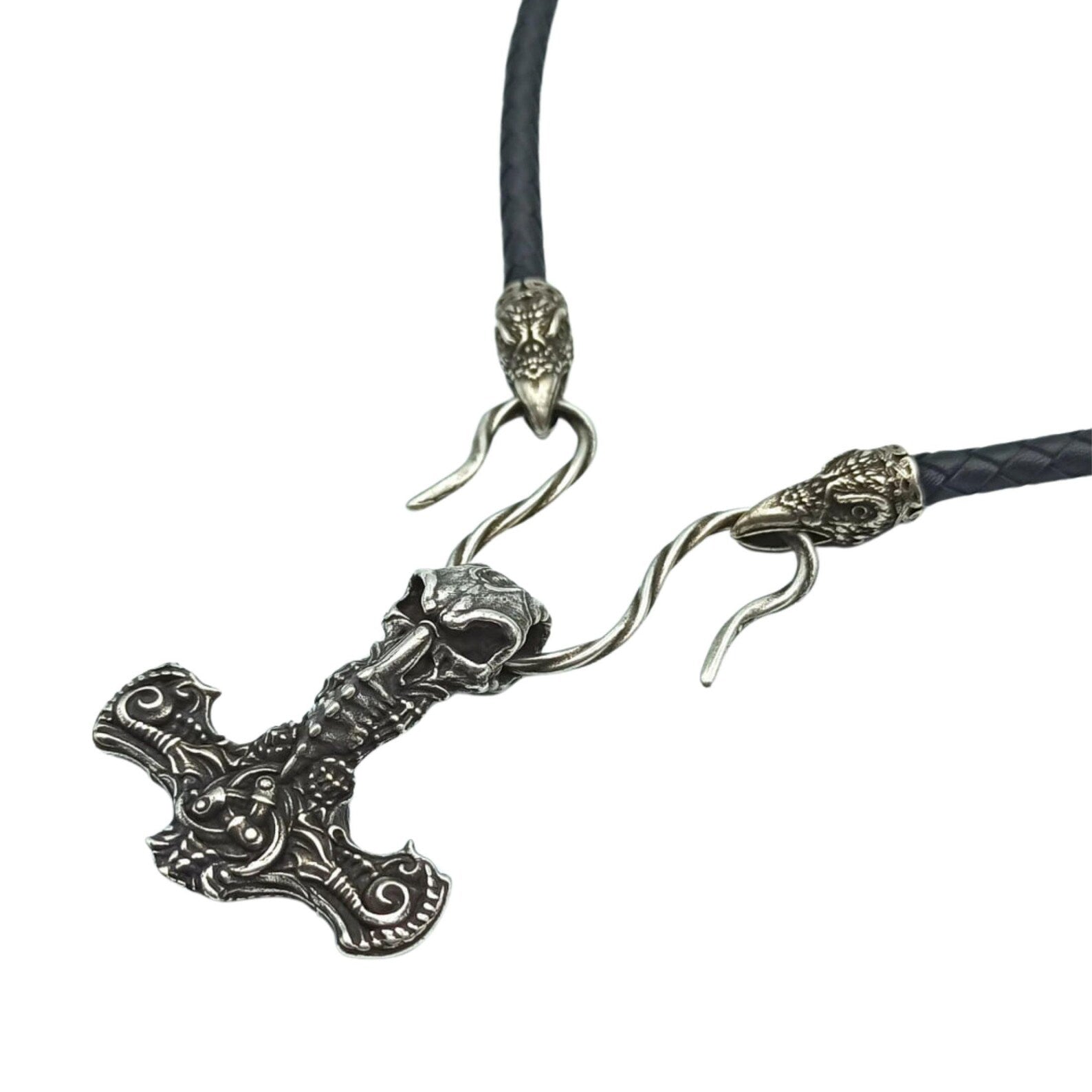 Biomechanical Mjolnir Skull Pendant | Unique Thor’s Hammer Necklace – Viking jewerly | Norse runes & Nordic jewelry
