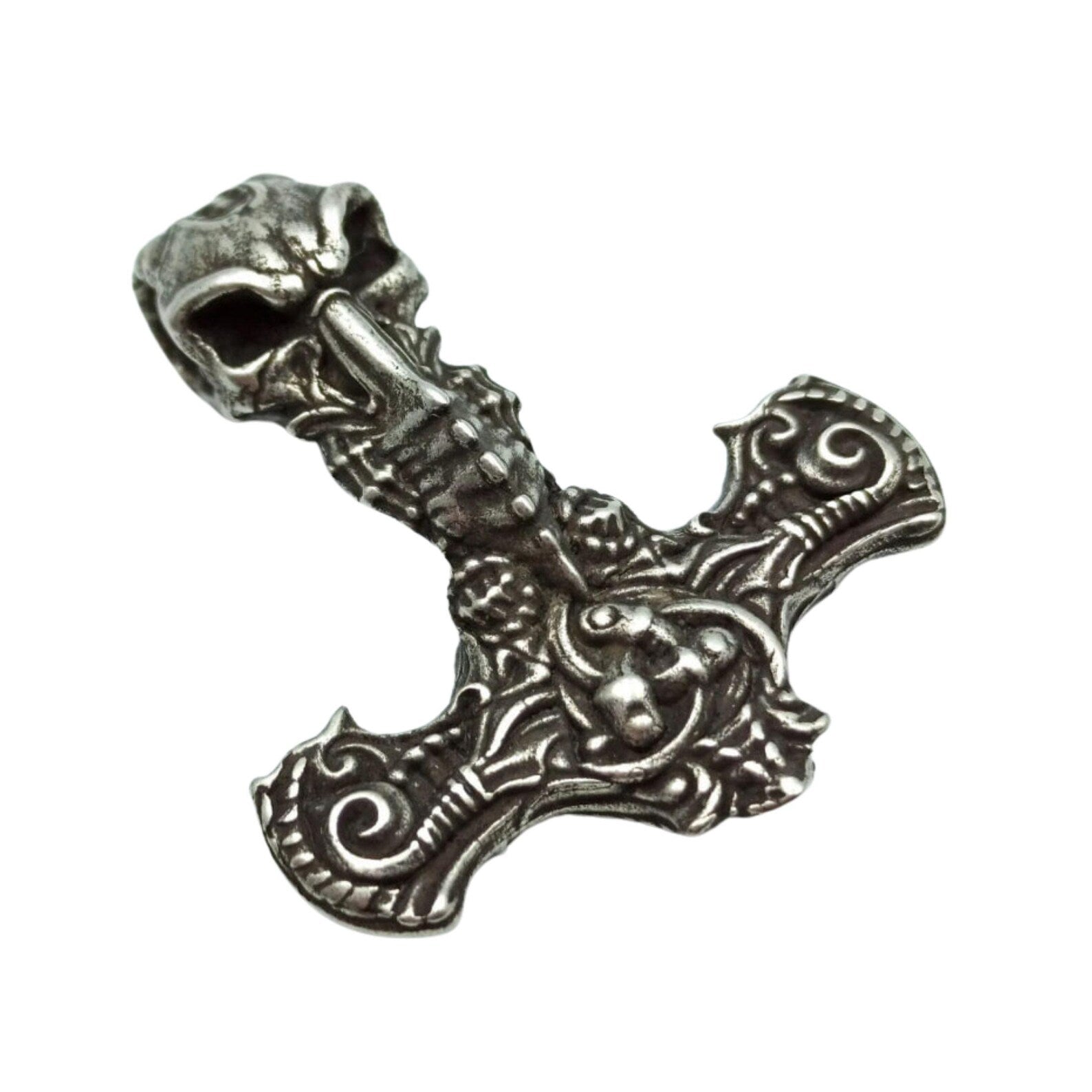 Biomechanical Mjolnir Skull Pendant | Unique Thor’s Hammer Necklace – Viking jewerly | Norse runes & Nordic jewelry