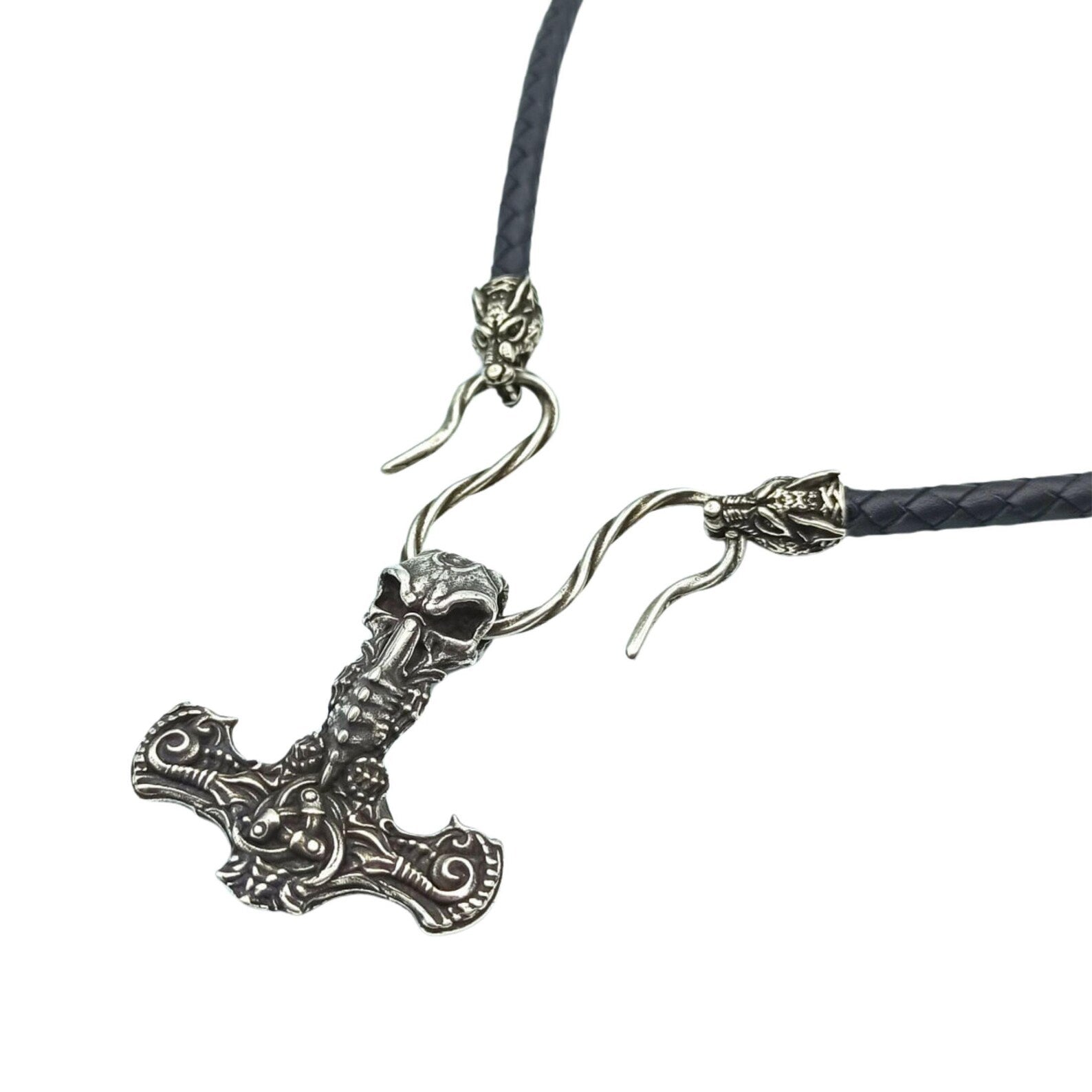 Biomechanical Mjolnir Skull Pendant | Unique Thor’s Hammer Necklace – Viking jewerly | Norse runes & Nordic jewelry
