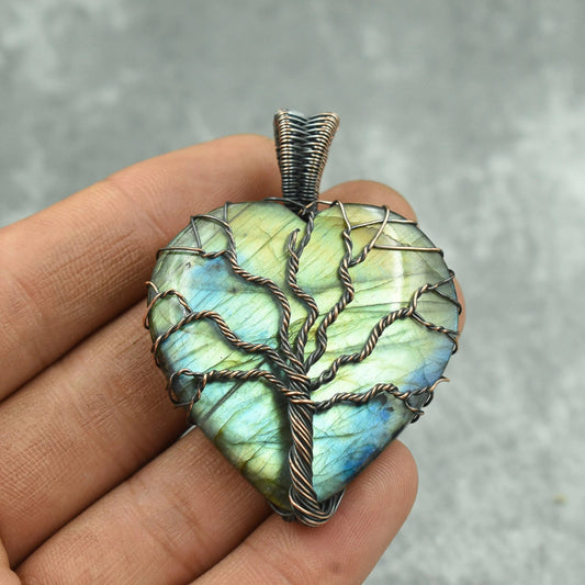Copper Tree of Life Pendant with Labradorite Gemstone – Viking jewerly | Norse runes & Nordic jewelry