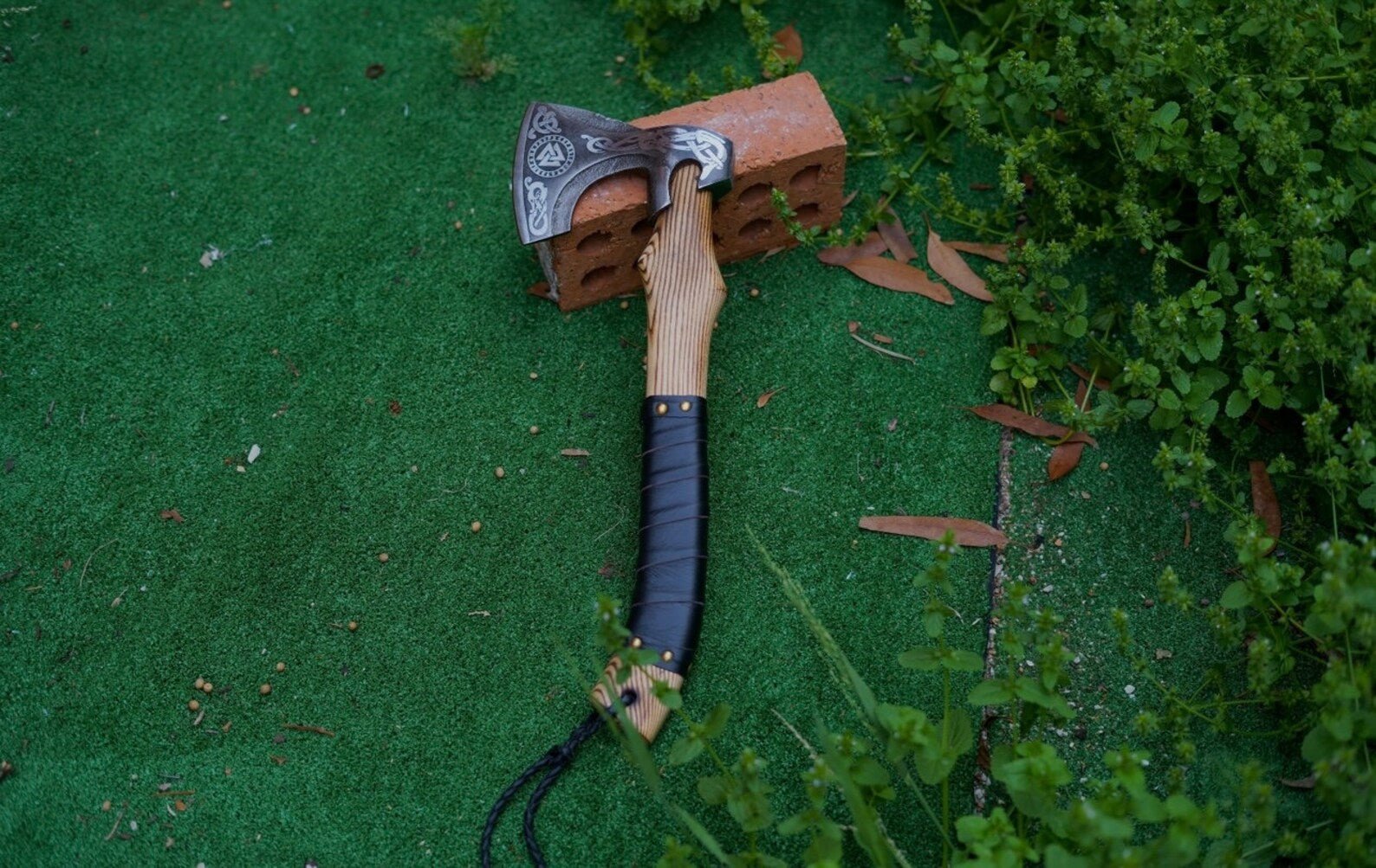 Custom Gift Forged Carbon Steel Viking Axe with Rose Wood Shaft, Viking Bearded Camping Axe – Viking Handmade Axe | Norse runes & Nordic jewelry