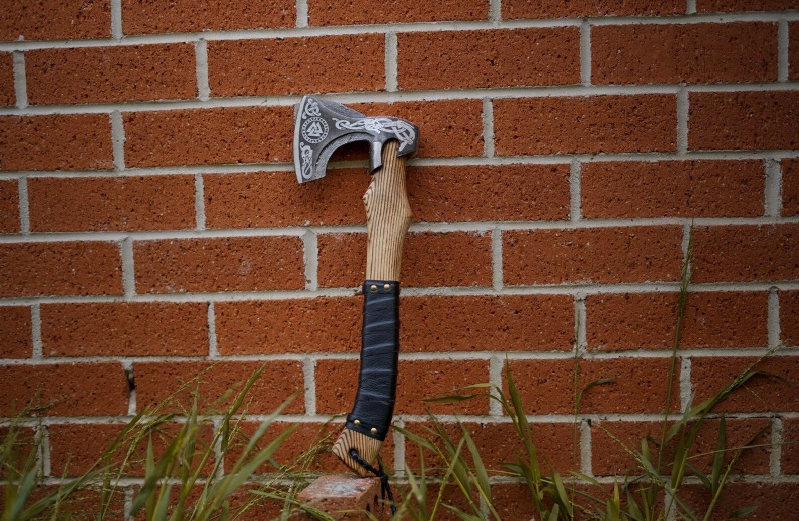 Custom Gift Forged Carbon Steel Viking Axe with Rose Wood Shaft, Viking Bearded Camping Axe – Viking Handmade Axe | Norse runes & Nordic jewelry