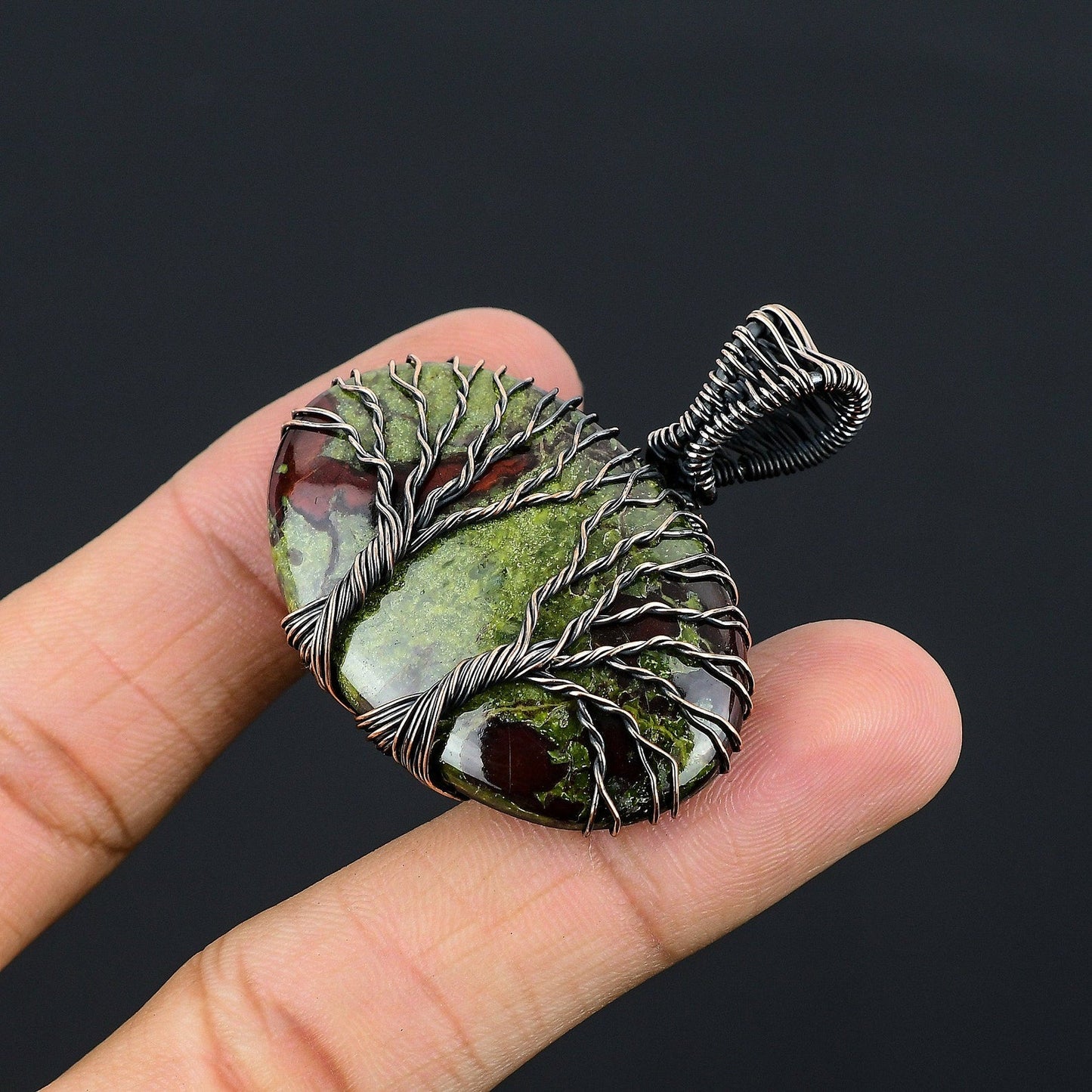 Double Tree of Life Dragon Blood \Copper Wire Wrapped Pendant Gemstone – Viking jewerly | Norse runes & Nordic jewelry