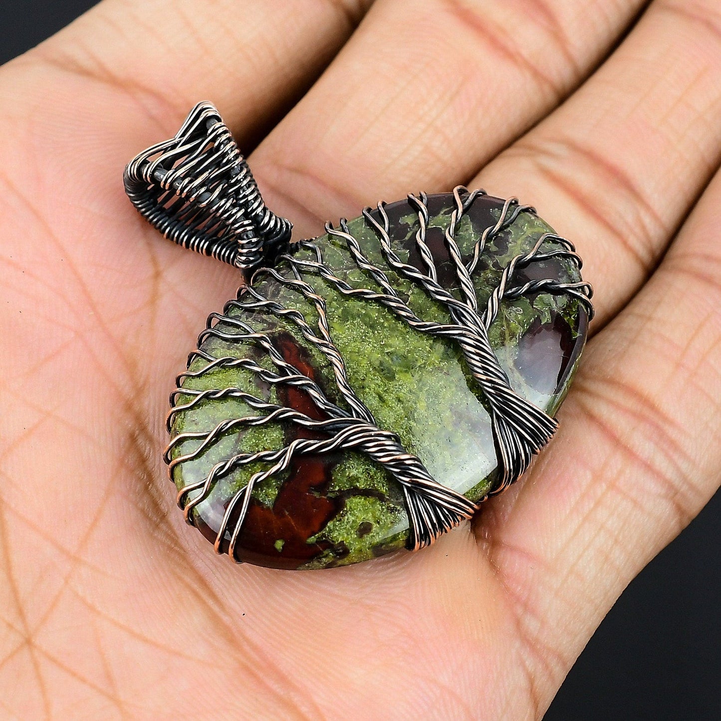 Double Tree of Life Dragon Blood \Copper Wire Wrapped Pendant Gemstone – Viking jewerly | Norse runes & Nordic jewelry