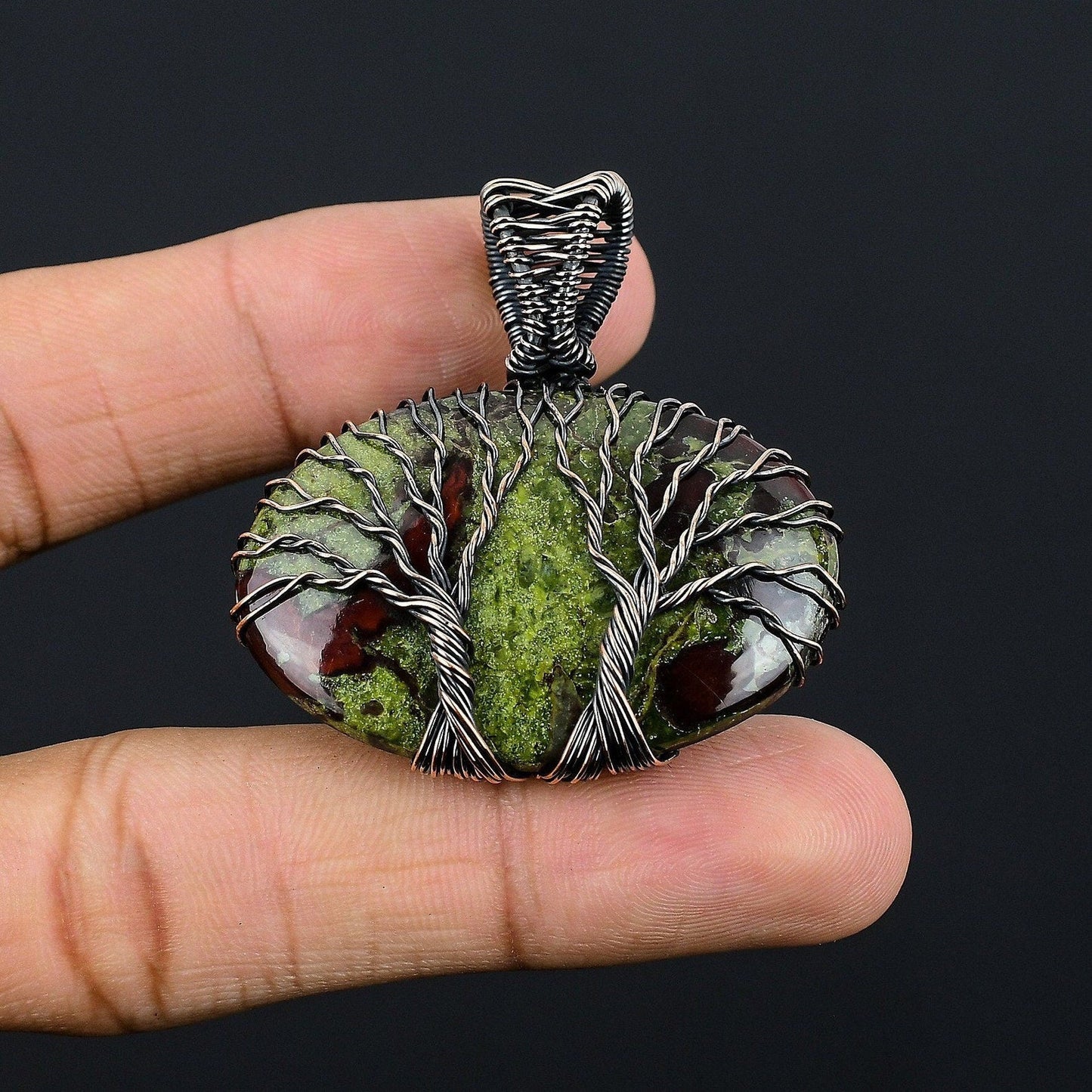 Double Tree of Life Dragon Blood \Copper Wire Wrapped Pendant Gemstone – Viking jewerly | Norse runes & Nordic jewelry