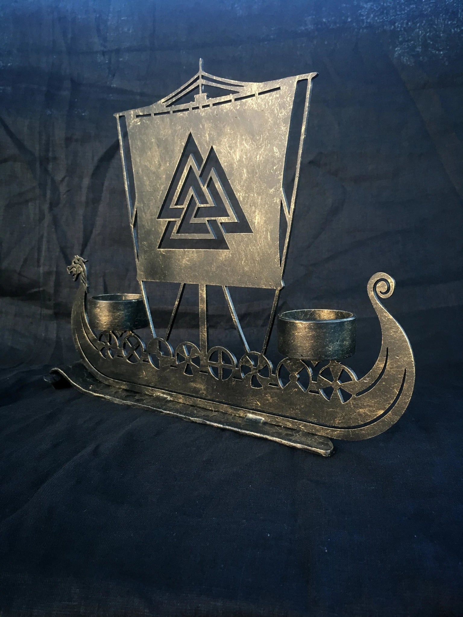 Drakkar Viking Ship Candle Holder Valknut Norse Runes Nordic Asatru Decor Personalized – Viking home decor | Norse runes & Nordic jewelry