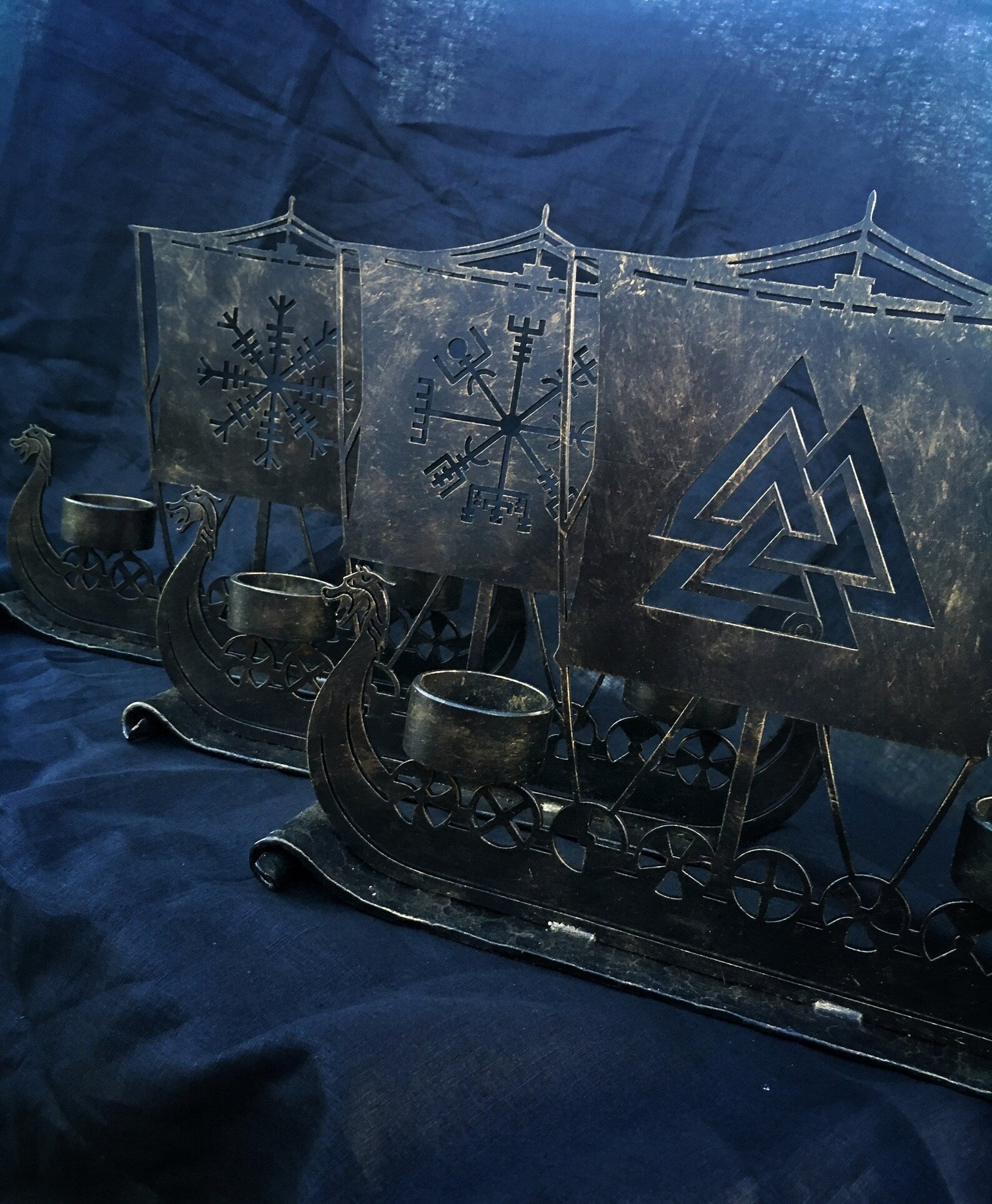 Drakkar Viking Ship Candle Holder Valknut Norse Runes Nordic Asatru Decor Personalized – Viking home decor | Norse runes & Nordic jewelry