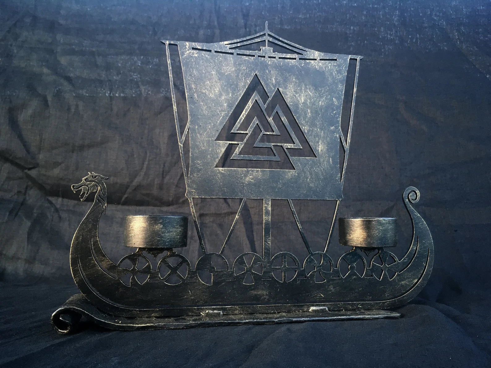 Drakkar Viking Ship Candle Holder Valknut Norse Runes Nordic Asatru Decor Personalized – Viking home decor | Norse runes & Nordic jewelry