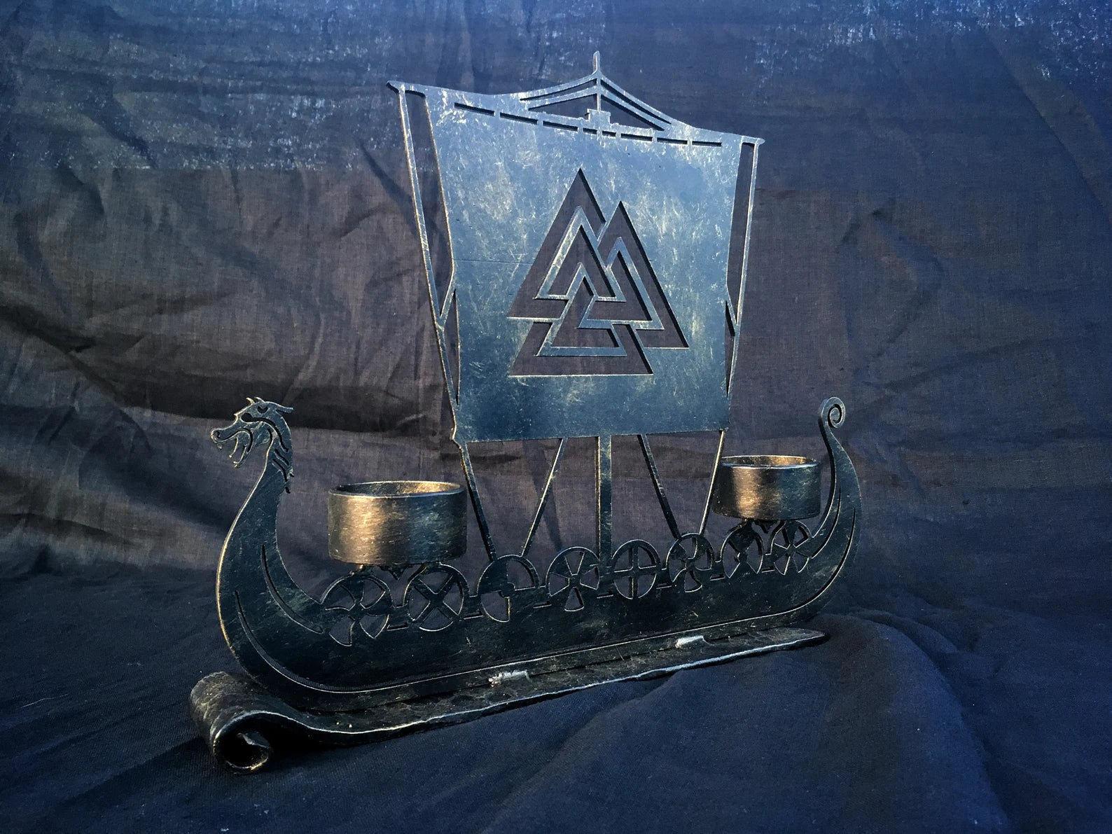 Drakkar Viking Ship Candle Holder Valknut Norse Runes Nordic Asatru Decor Personalized – Viking home decor | Norse runes & Nordic jewelry