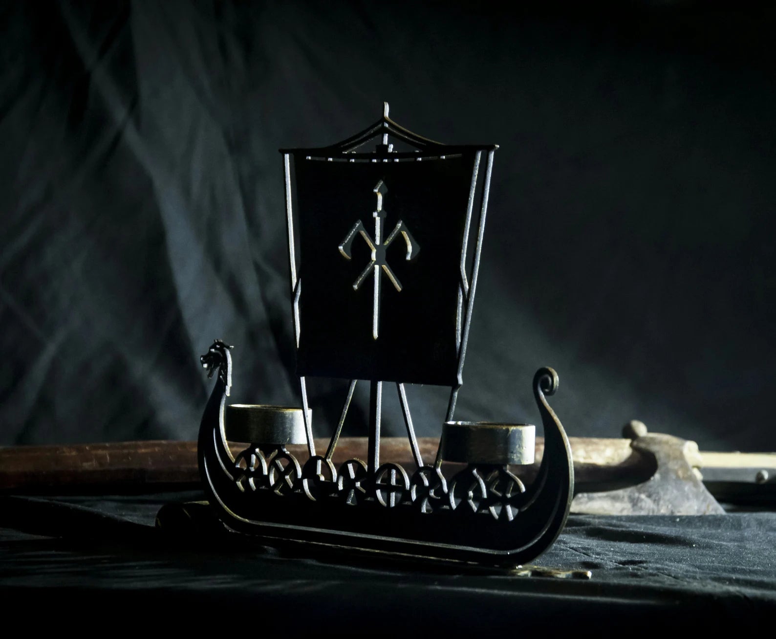 Drakkar Viking Ship Candleholder Sword Axe Norse Gift Nordic Odin Thor Asatru – Viking home decor | Norse runes & Nordic jewelry