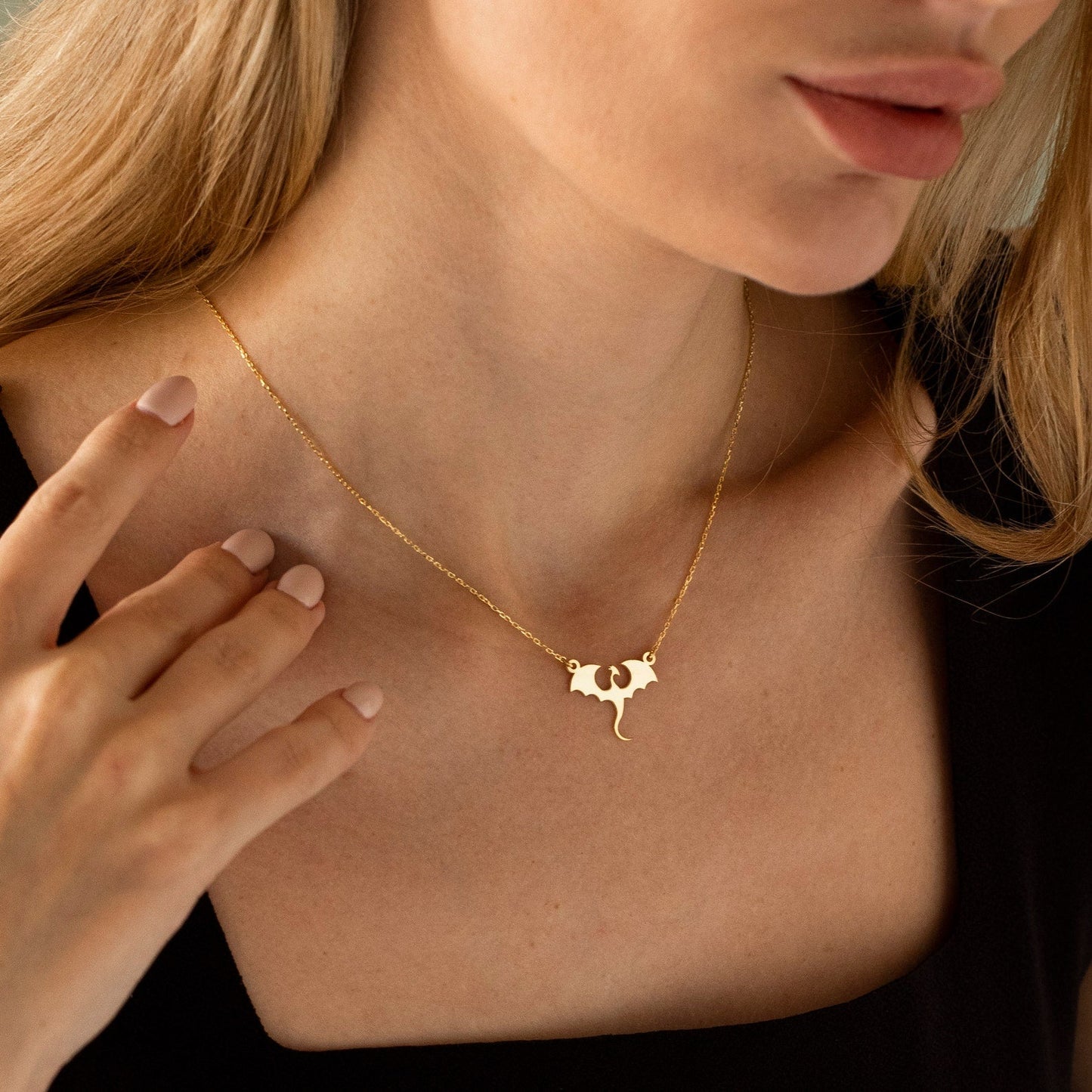 Gold Dragon Pendant Necklace โ Viking | Norse runes & Nordic jewelry