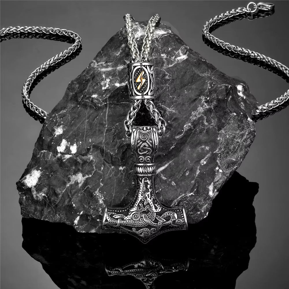 Gold Plated Mjolnir Necklace | Norse Runes Thor Hammer Pendant – Viking Necklace | Norse runes & Nordic jewelry