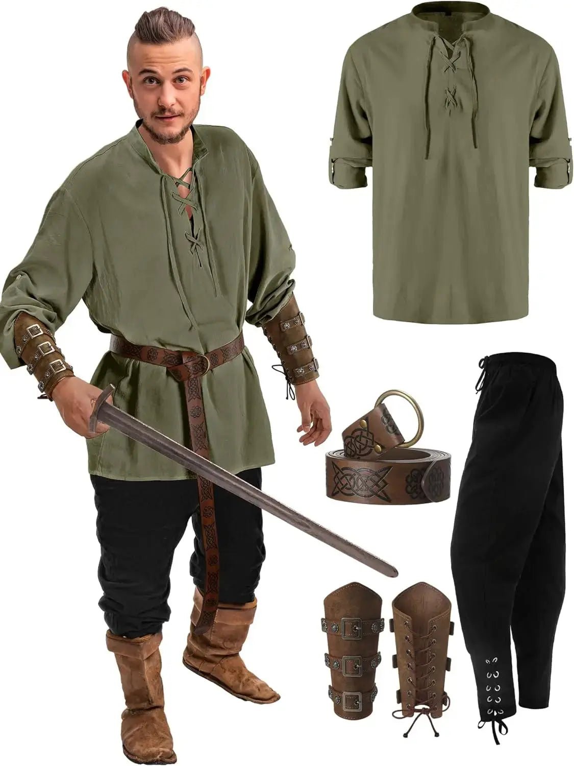 Halloween Viking Renaissance Costume Set – Medieval 4 - Piece Outfit – Viking fashion | Norse runes & Nordic jewelry