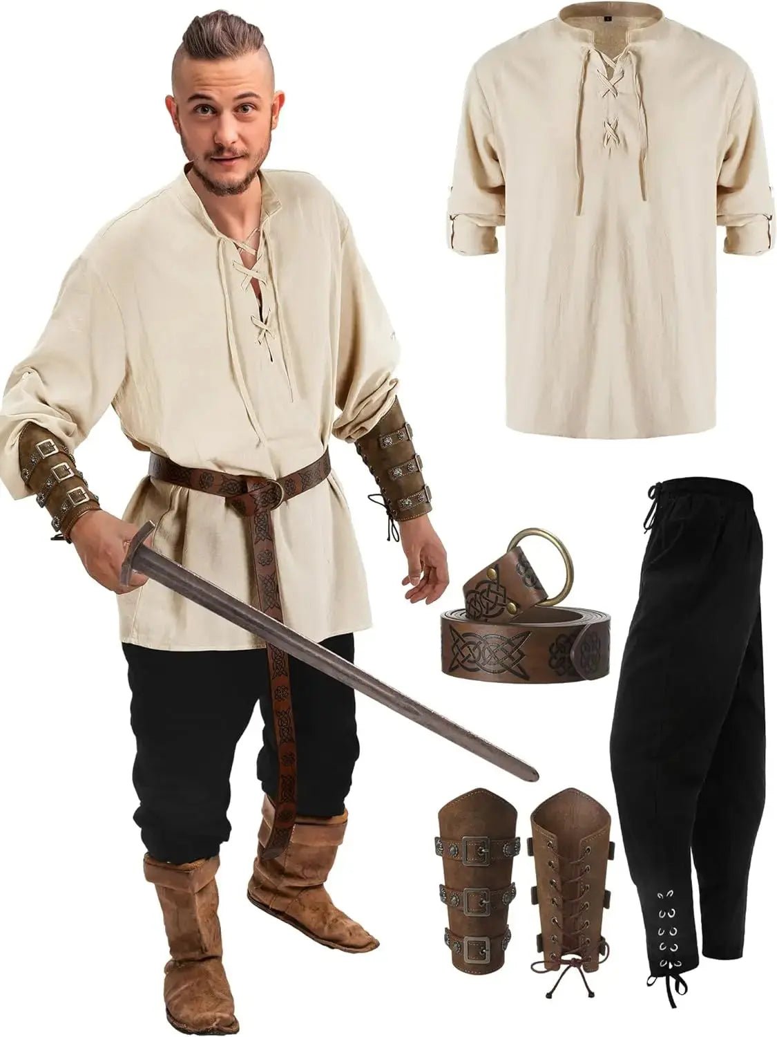 Halloween Viking Renaissance Costume Set – Medieval 4 - Piece Outfit – Viking fashion | Norse runes & Nordic jewelry