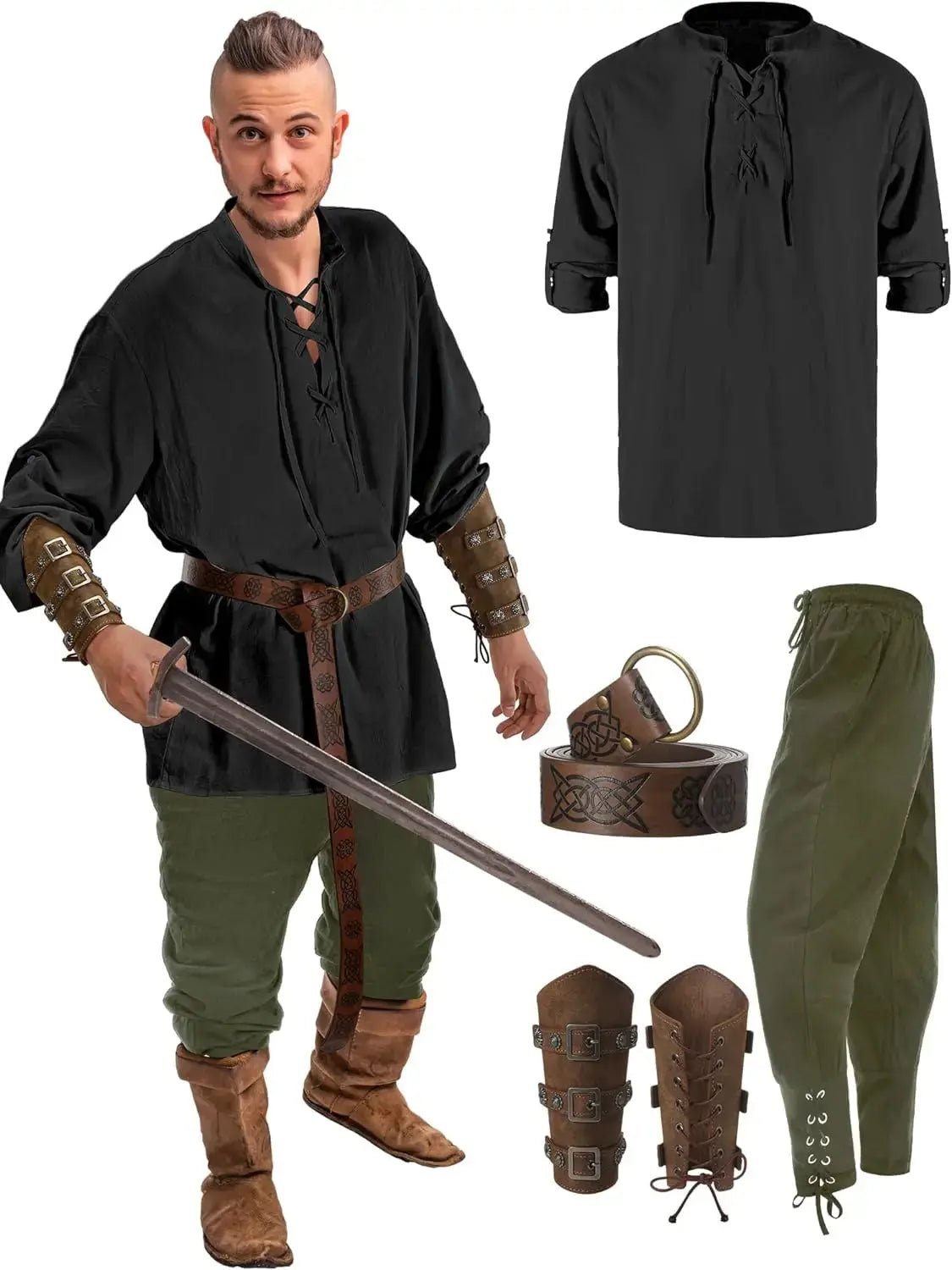 Halloween Viking Renaissance Costume Set – Medieval 4 - Piece Outfit – Viking fashion | Norse runes & Nordic jewelry