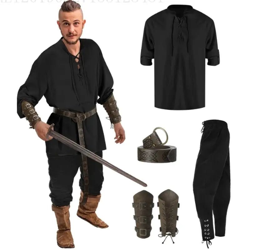 Halloween Viking Renaissance Costume Set – Medieval 4 - Piece Outfit – Viking fashion | Norse runes & Nordic jewelry