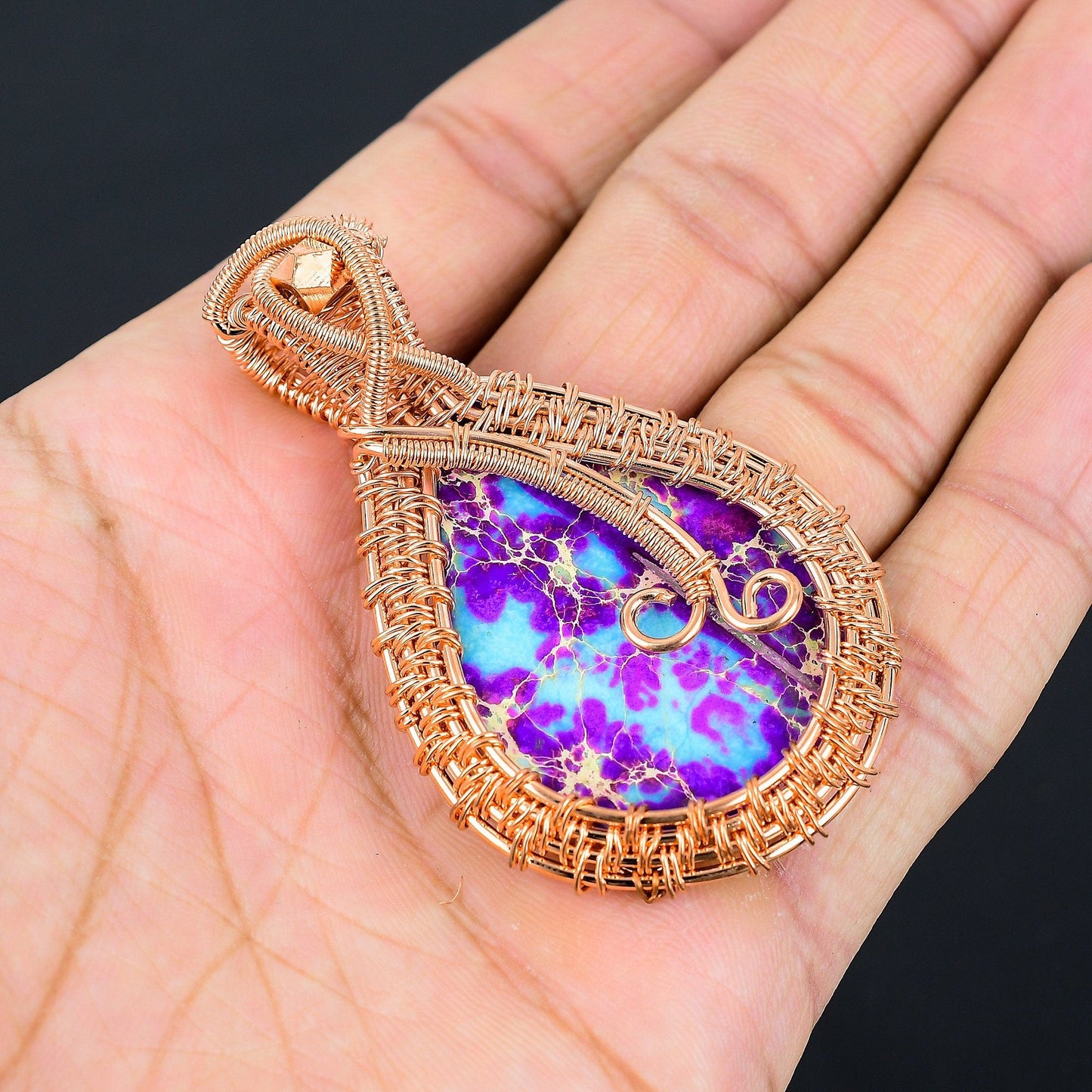 Handmade Purple Jasper Copper Pendant – Viking Amulet – Viking jewerly | Norse runes & Nordic jewelry