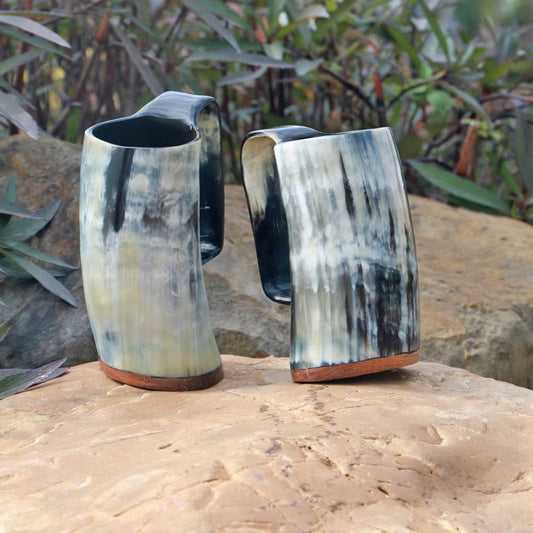 Handmade Viking Horn Mug – Beer & Coffee Cup – Viking Accessories | Norse runes & Nordic jewelry