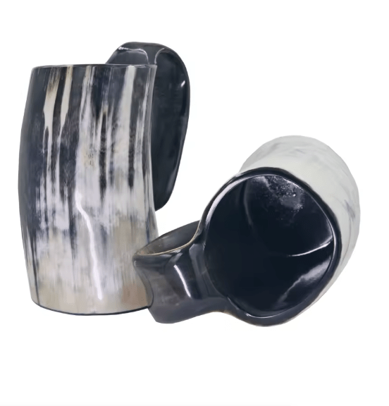 Handmade Viking Horn Mug – Beer & Coffee Cup – Viking Accessories | Norse runes & Nordic jewelry