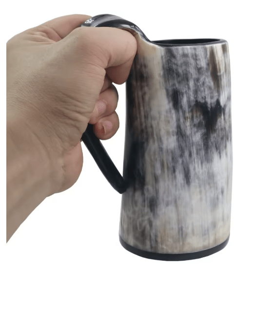 Handmade Viking Horn Mug – Beer & Coffee Cup – Viking Accessories | Norse runes & Nordic jewelry