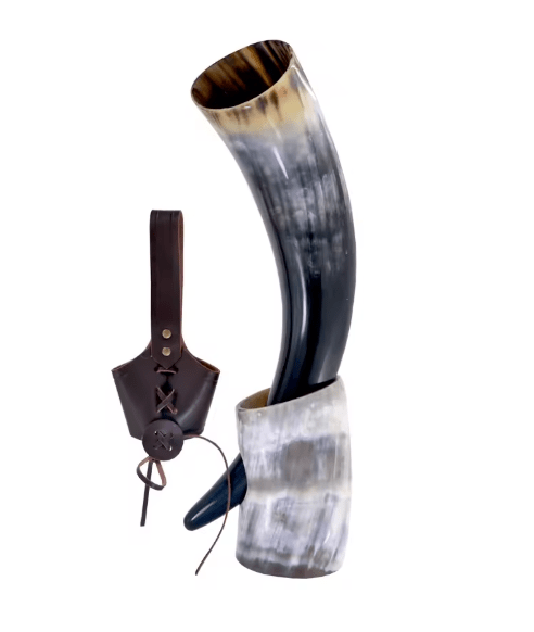 Handmade Viking Ox Horn Mug – Beer & Wine Goblet – Viking Accessories | Norse runes & Nordic jewelry