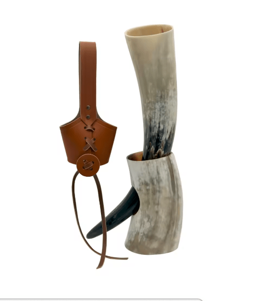 Handmade Viking Ox Horn Mug – Beer & Wine Goblet – Viking Accessories | Norse runes & Nordic jewelry