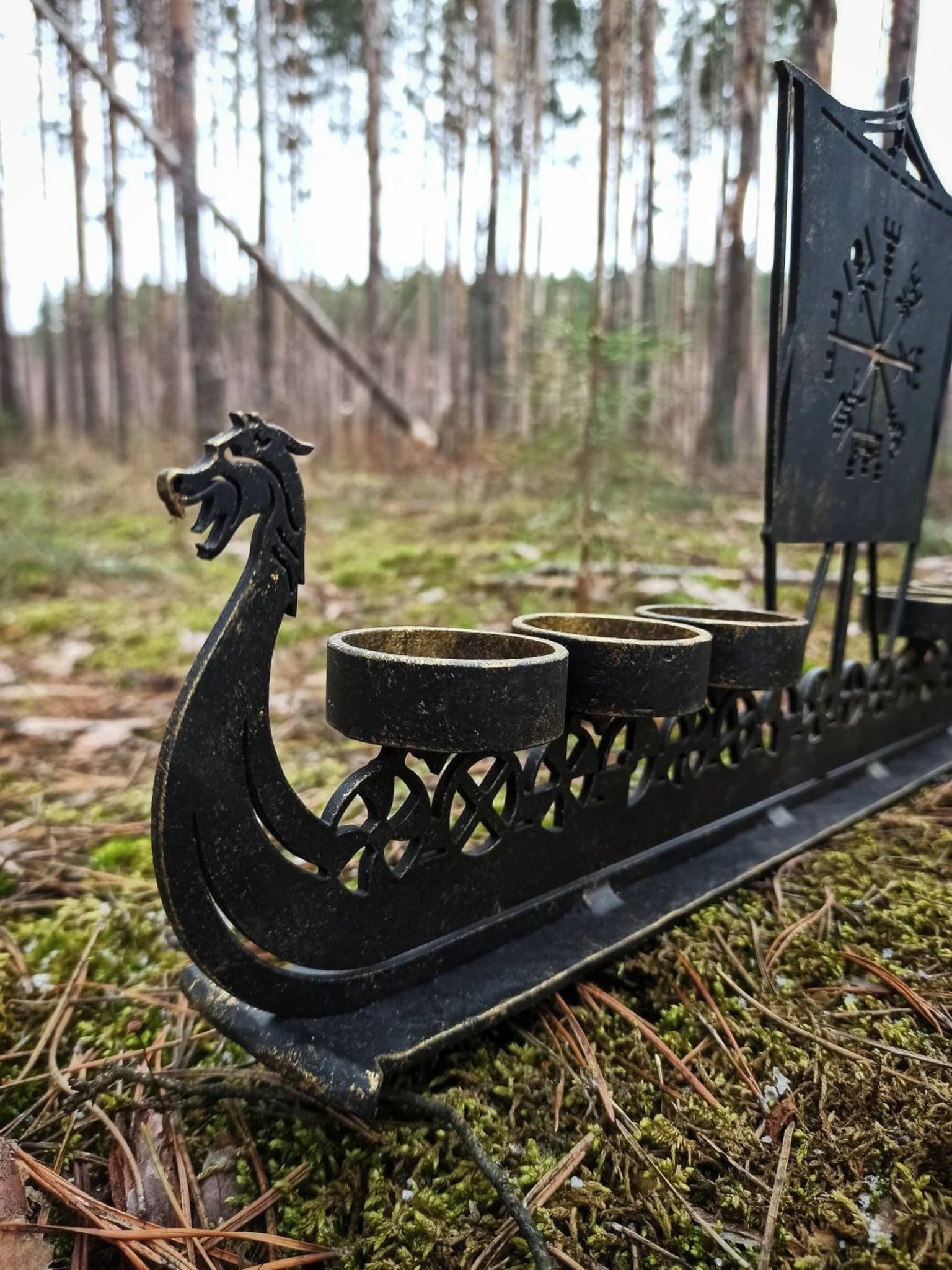 Large Drakkar Viking Ship Candleholder Vegvisir Norse Runes Nordic Asatru – Viking Accessories | Norse runes & Nordic jewelry