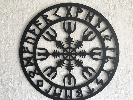 Metal Viking Decor, Nordic Mythology Vegvisir Runes Symbols – Viking home decor | Norse runes & Nordic jewelry