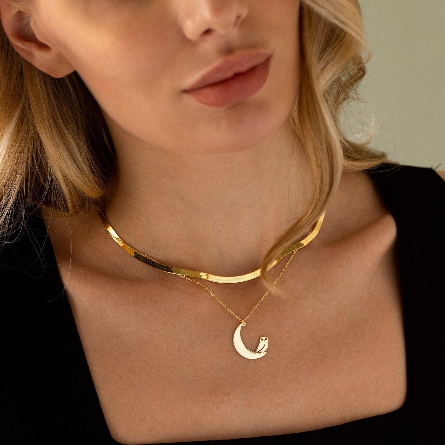 Moon and Owl Necklace, 925 Silver Moon Necklace | Gold Owl Necklace โ Viking | Norse runes & Nordic jewelry