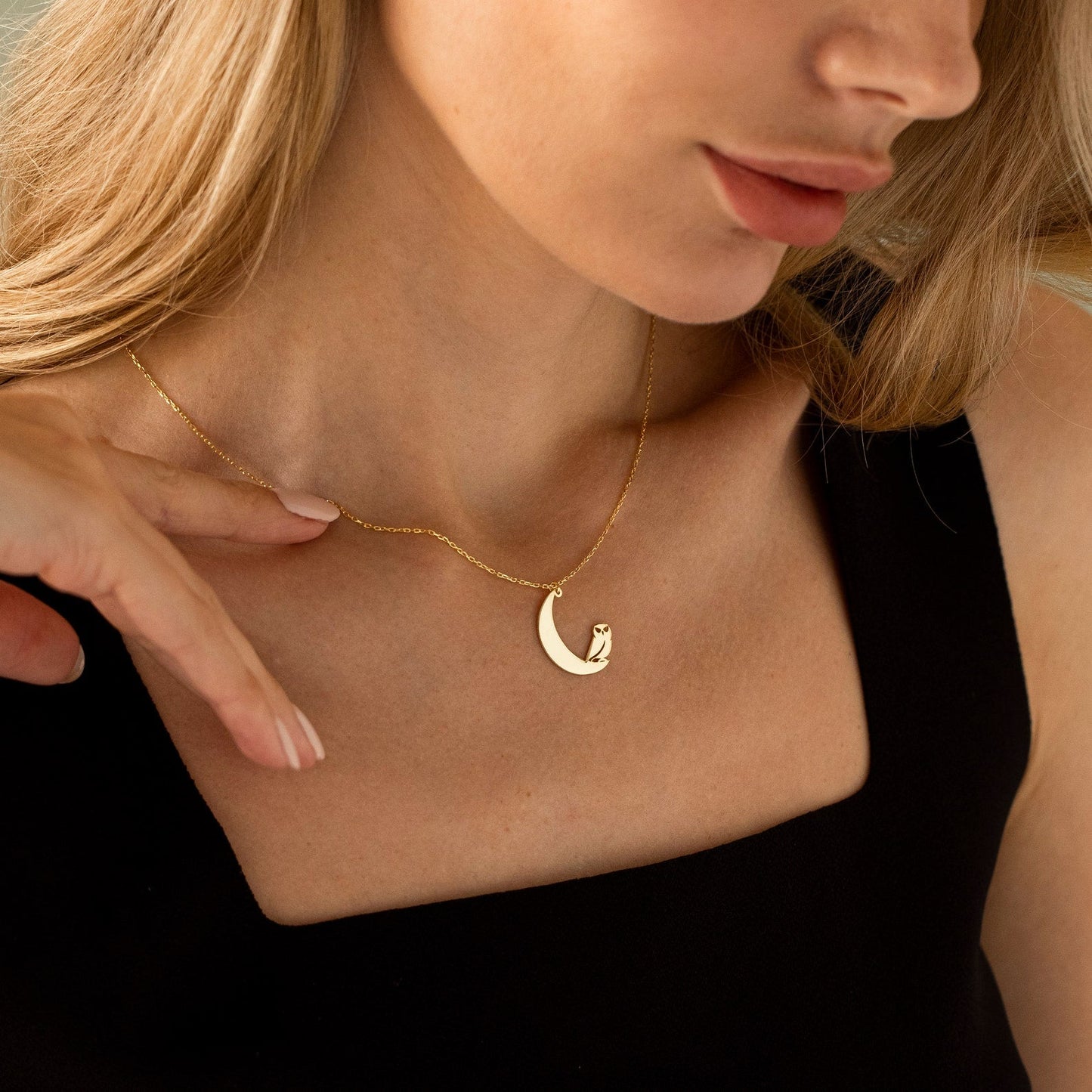 Moon and Owl Necklace, 925 Silver Moon Necklace | Gold Owl Necklace โ Viking | Norse runes & Nordic jewelry