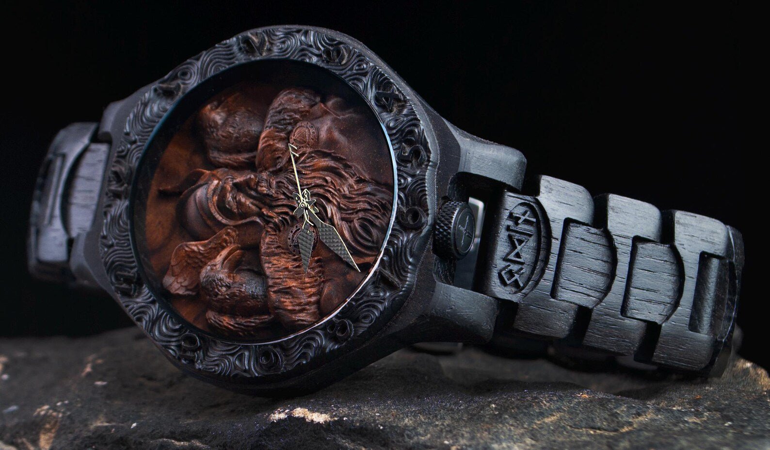 Odin & Thor Hammer Bog Oak Watch | Viking Symbols & Medieval Armor Design – Viking Accessories | Norse runes & Nordic jewelry