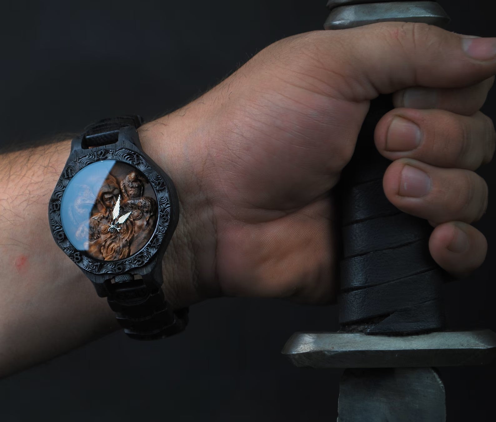 Odin & Thor Hammer Bog Oak Watch | Viking Symbols & Medieval Armor Design – Viking Accessories | Norse runes & Nordic jewelry