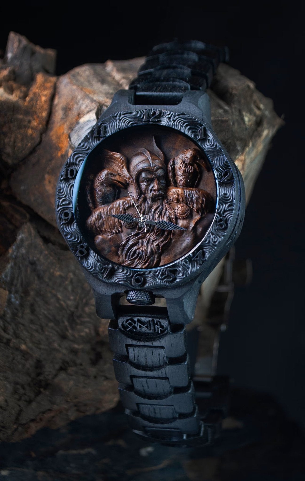 Odin & Thor Hammer Bog Oak Watch | Viking Symbols & Medieval Armor Design – Viking Accessories | Norse runes & Nordic jewelry