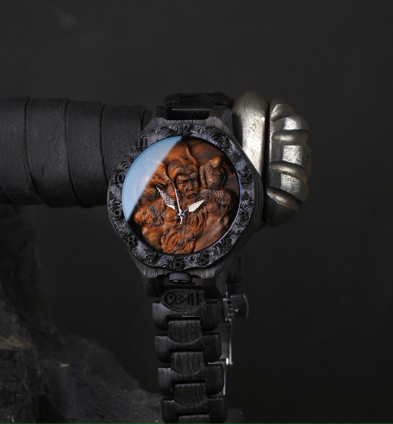 Odin & Thor Hammer Bog Oak Watch | Viking Symbols & Medieval Armor Design – Viking Accessories | Norse runes & Nordic jewelry