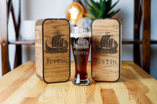 Personalized beer glass with Viking nordic symbols – Viking Accessories | Norse runes & Nordic jewelry