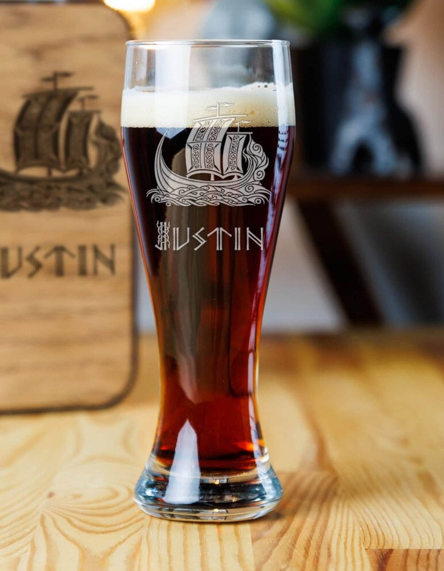 Personalized beer glass with Viking nordic symbols – Viking Accessories | Norse runes & Nordic jewelry