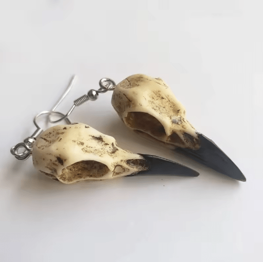 Raven Skull Earrings – Gothic Resin Crow Jewelry for Women – Viking jewerly | Norse runes & Nordic jewelry