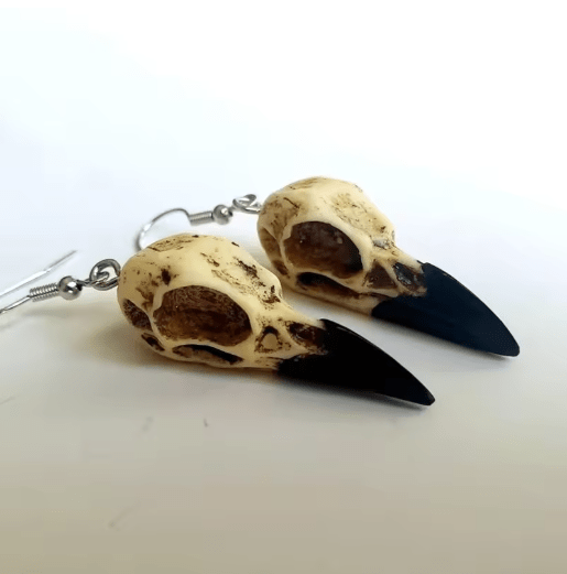 Raven Skull Earrings – Gothic Resin Crow Jewelry for Women – Viking jewerly | Norse runes & Nordic jewelry