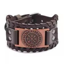 Retro Wide Leather Viking Vintage Compass Bracelet – Viking jewerly | Norse runes & Nordic jewelry