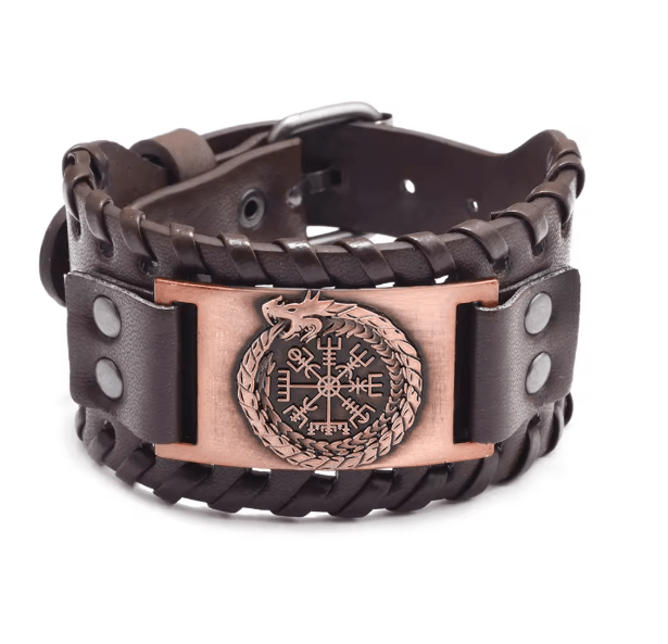 Retro Wide Leather Viking Vintage Compass Bracelet – Viking jewerly | Norse runes & Nordic jewelry
