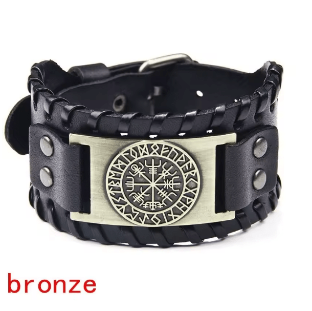 Retro Wide Leather Viking Vintage Compass Bracelet – Viking jewerly | Norse runes & Nordic jewelry