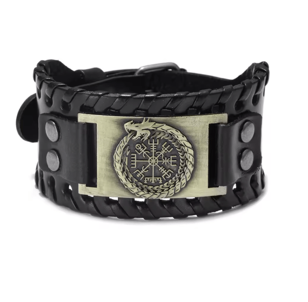 Retro Wide Leather Viking Vintage Compass Bracelet – Viking jewerly | Norse runes & Nordic jewelry